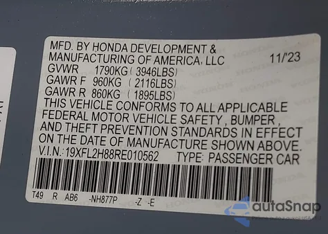 2024 Honda Civic Sport from USA, damaged, VIN 19XFL2H88RE010562